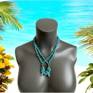 Women Navajo Turquoise Necklace Turquoise Nugget Double Layered Necklace Jewelry